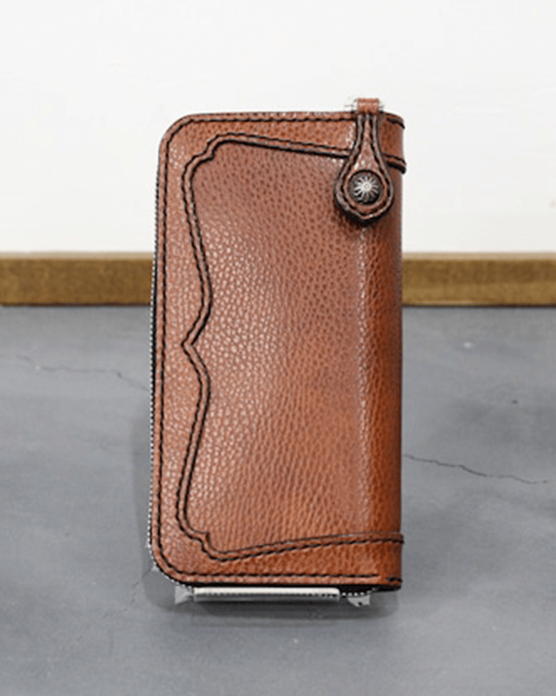 ラウンドジップウォレット　Wカット　ID茶